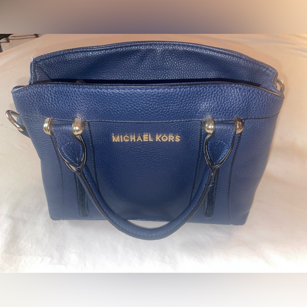 Michael Kors Navy Blue Pebbled Leather Satchel